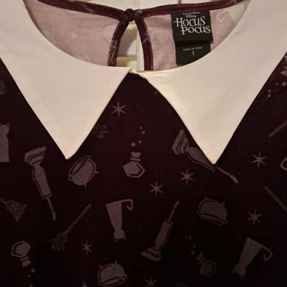 TORRID DISNEY HOCUS POCUS VELVET DARK PURPLE DRESS WHITE COLLAR 1X NWOT - Picture 7 of 9